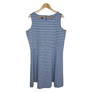 Talbots Ikat pattern blue and white sleeveless a-line fit and flare midi dress